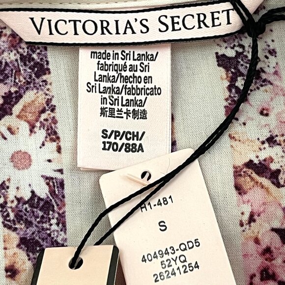 New Victoria's Secret Pajama 2 Pc Short Sleeve Button Top Shorts Small Stripe - Picture 11 of 15